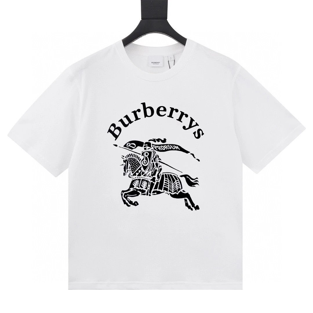 Burberry White Cotton Crew Neck Knight Horse Tee
