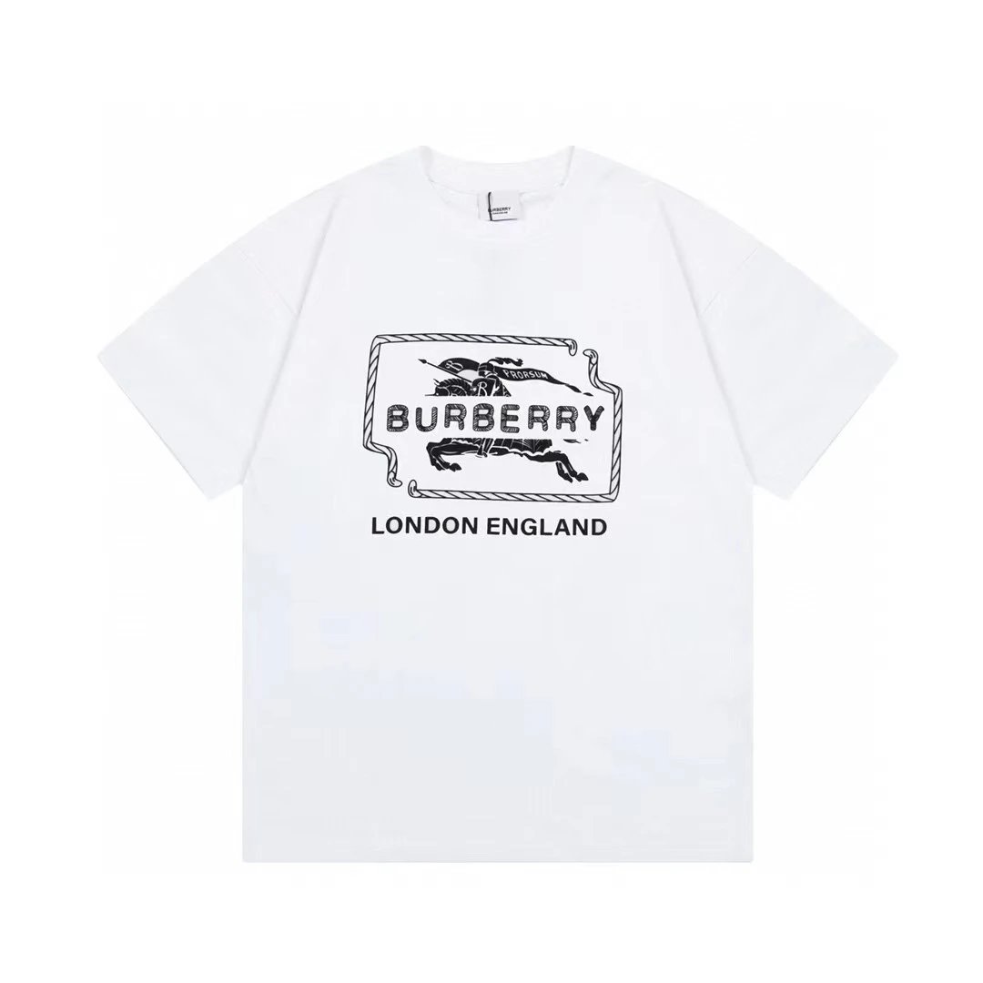 Burberry White Cotton Knight Logo London England Unisex Tee