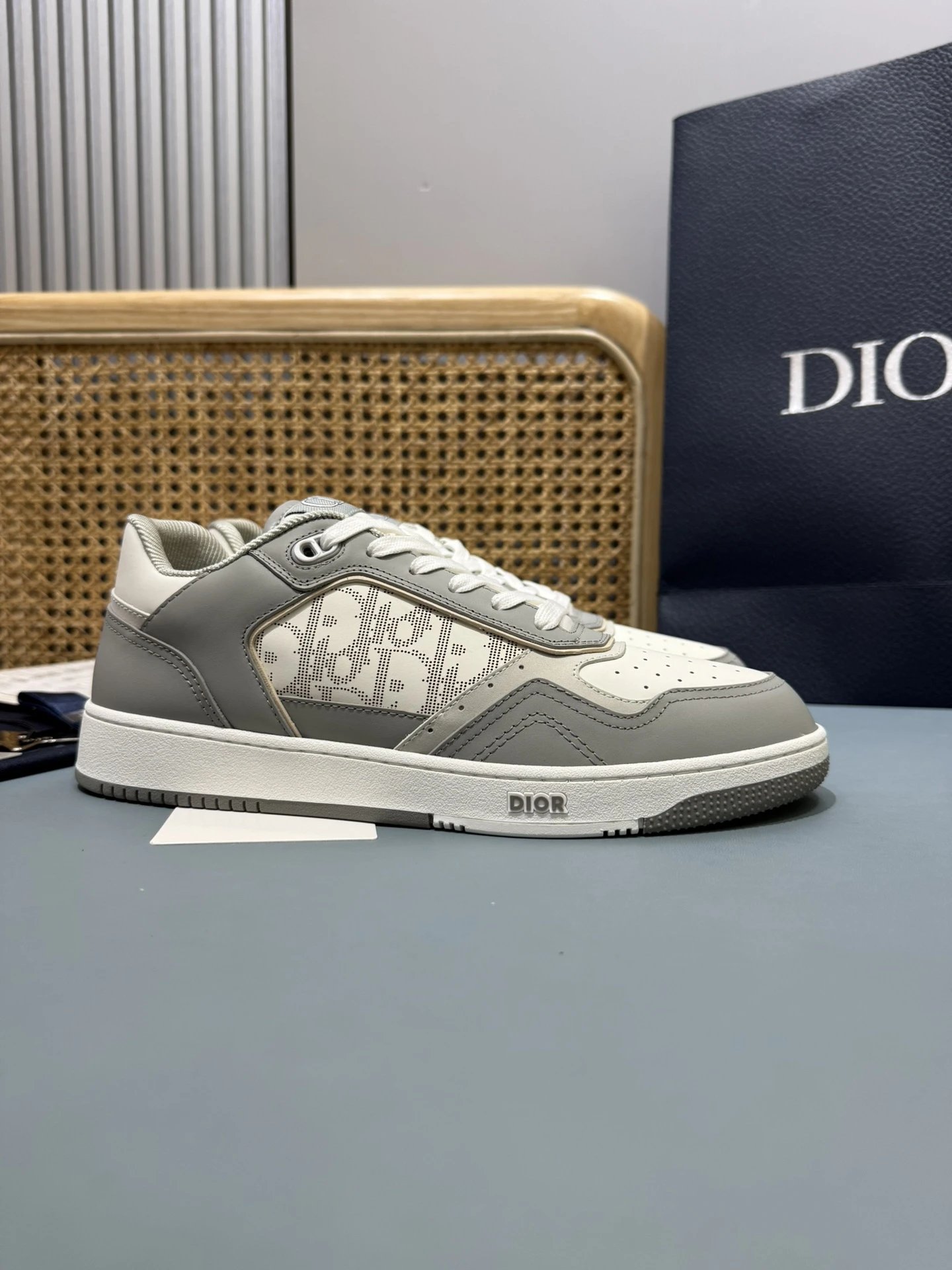 Dior B27 Gray White Calfskin Oblique Low Top Sneakers