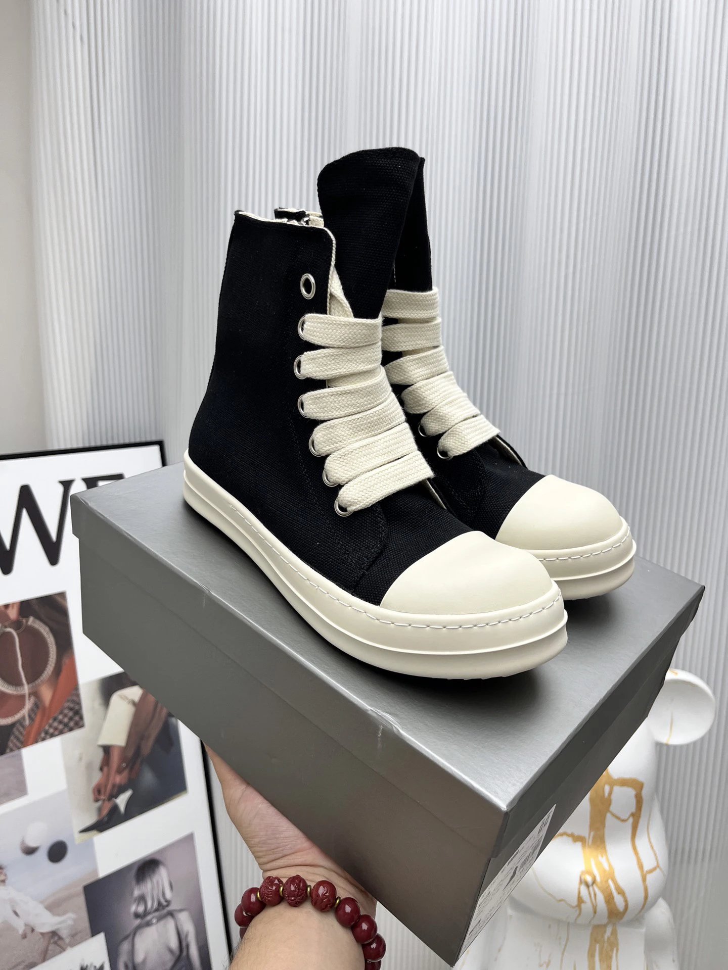 Rick Owens Black High Top Canvas Sneakers Shoes