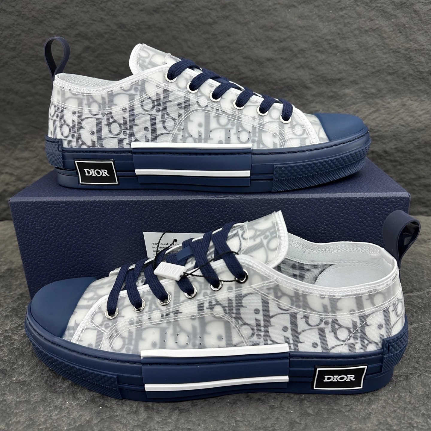 Dior Oblique Navy Blue Canvas Unisex Low Top Sneakers