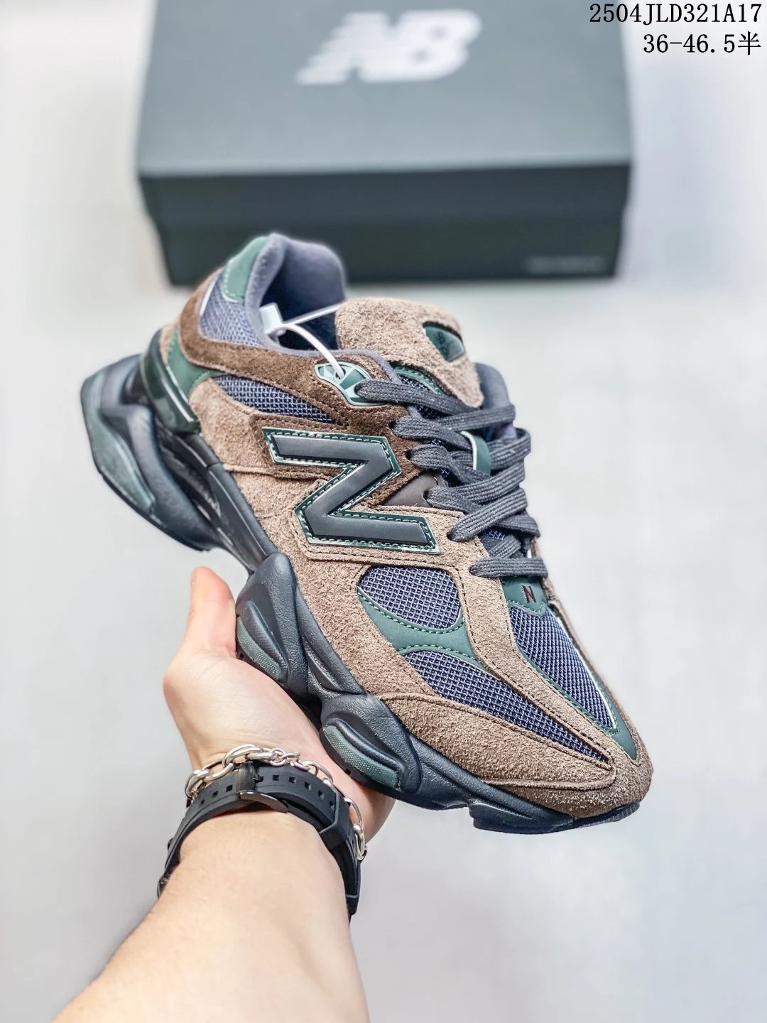 New Balance 9060 Brown Green Suede Mesh Sneakers