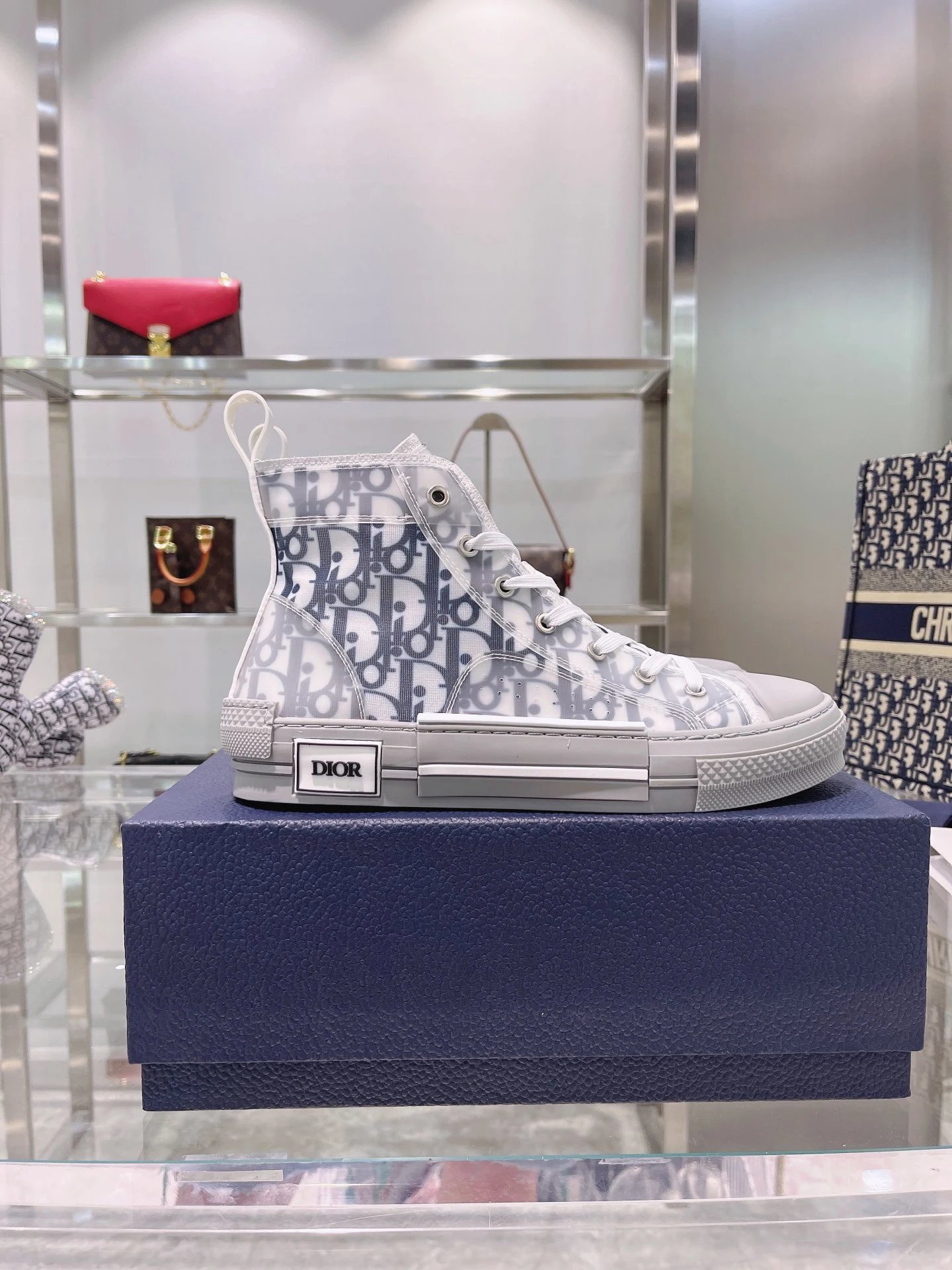 Dior Oblique Gray White High Top Sneakers Shoes