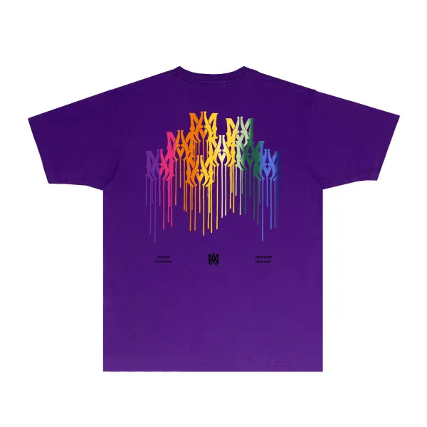 Amiri Rainbow Drip Logo T-Shirt Light Blue - 34