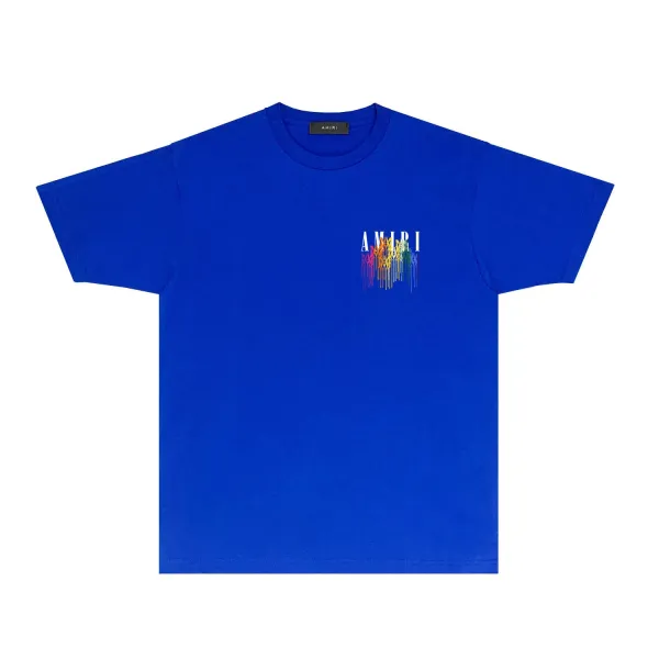 Amiri Rainbow Drip Logo T-Shirt Light Blue - 16