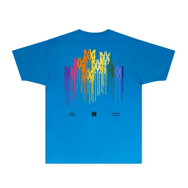 Amiri Rainbow Drip Logo T-Shirt Light Blue - 30