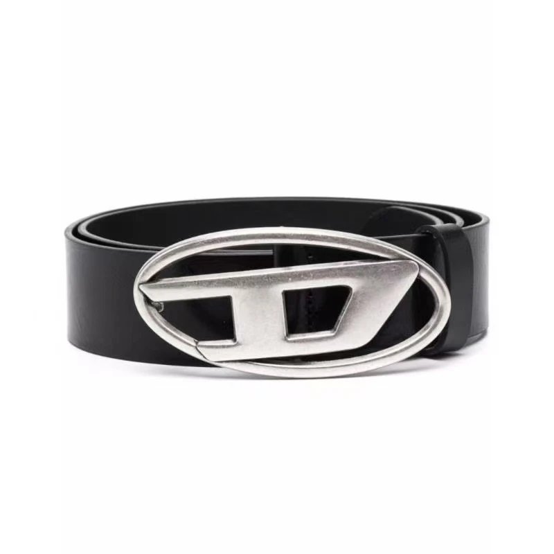 Diesel Black Leather Belt with Silver Buckle