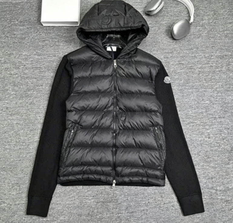 Montage Patchwork Hooded Down Jacket Cardigan Coat