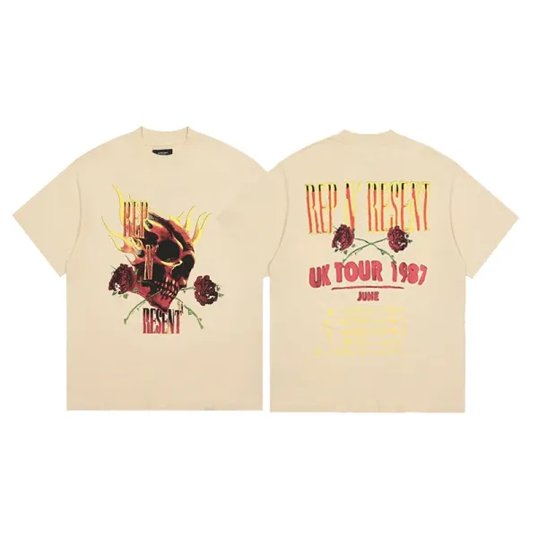 Design Rep Y Resent UK Tour 1987 Graphic T-Shirt Beige T-Shirts - 1