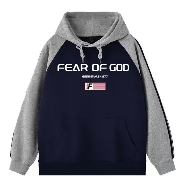 Fear of God Essentials 1977 Navy and Gray Raglan Hoodie - 1
