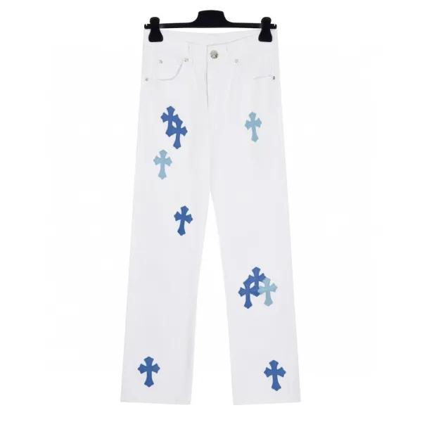 Chrome Hearts Cross-Embroidered White Denim Jeans - 1