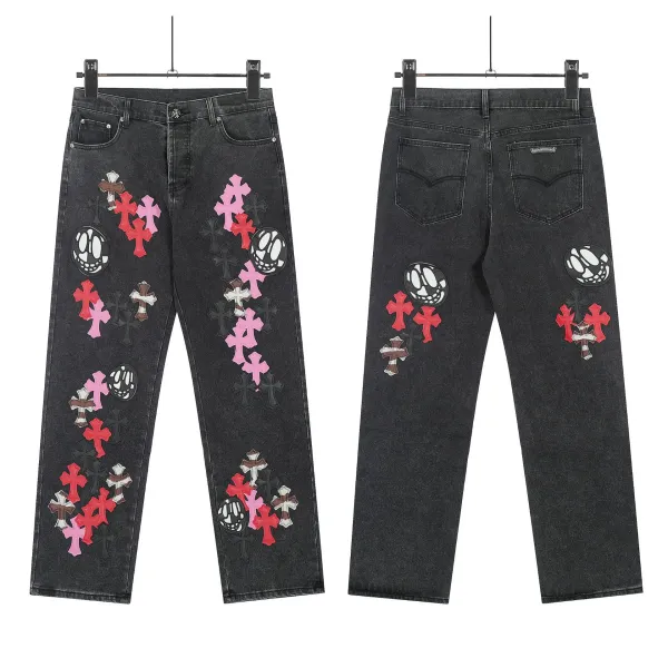 Chrome Hearts x Custom Patchwork Cross & Skull Embroidered Black Denim Jeans - 1