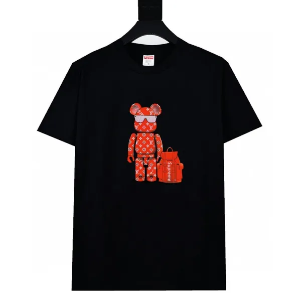 Supreme x Louis Vuitton Bearbrick Collaboration Red Monogram Black T-Shirt - 1