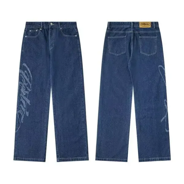 Design Script-Print Wide-Leg Jeans Blue - 1