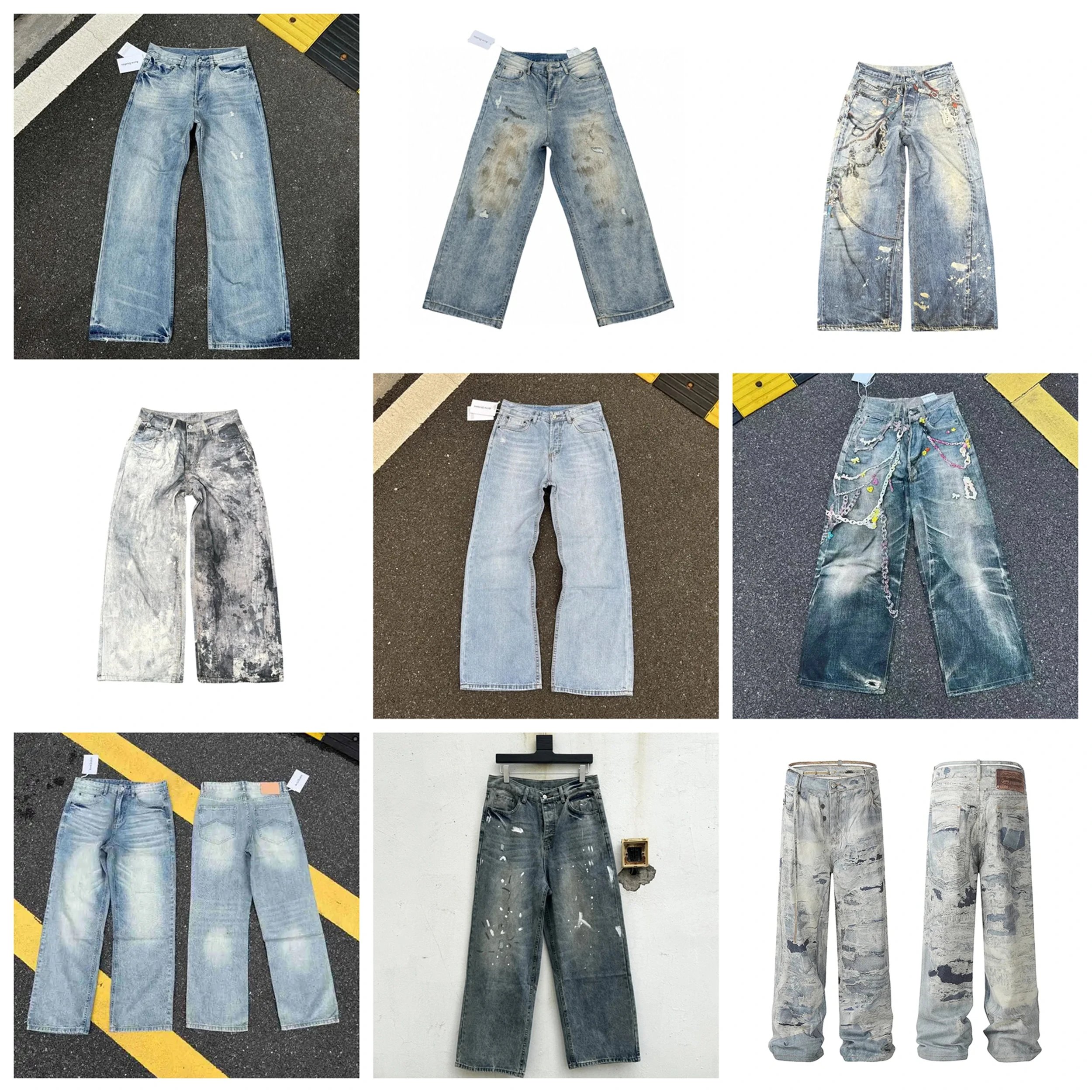 Various Distressed Wide Leg Jeans
