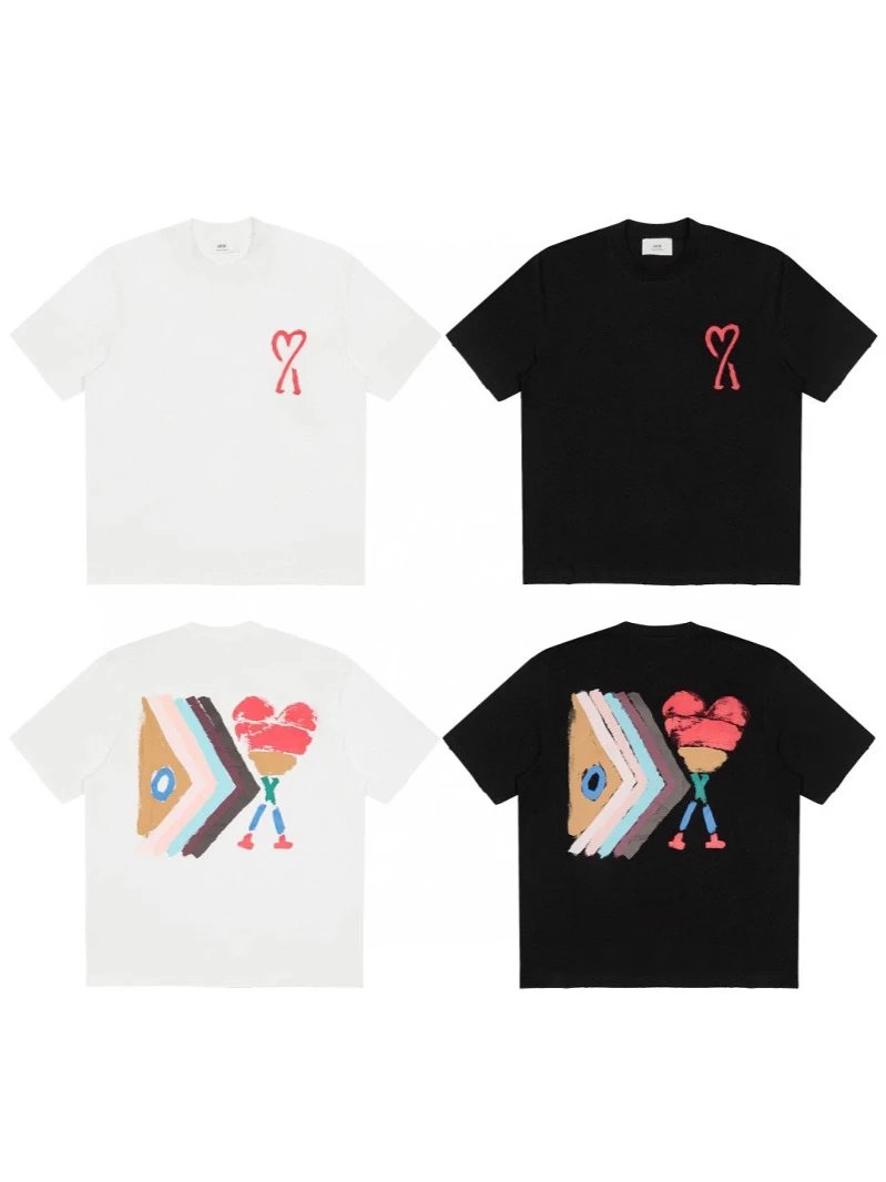 Graphic Print Heart Motif White Black Casual T-Shirt