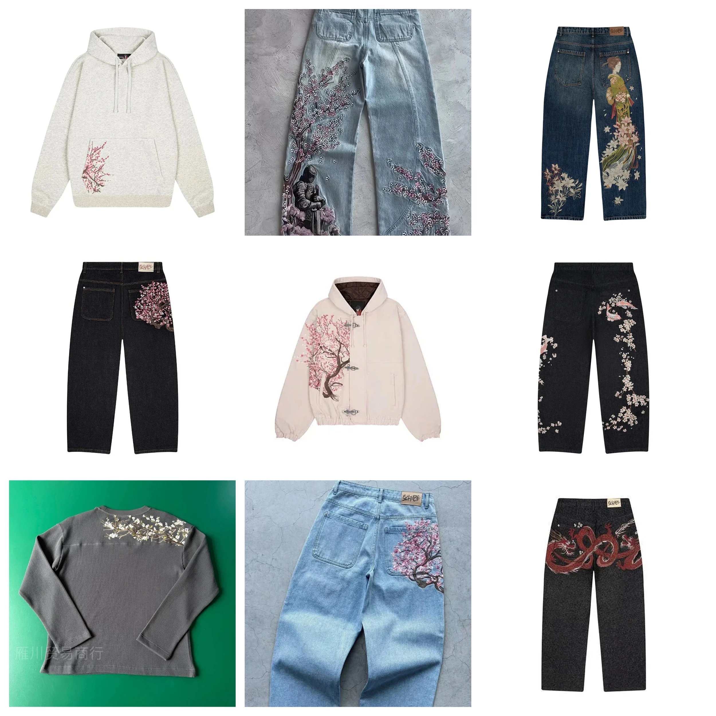 De embroidered straight leg pants, versatile and personalized jeans for men and women