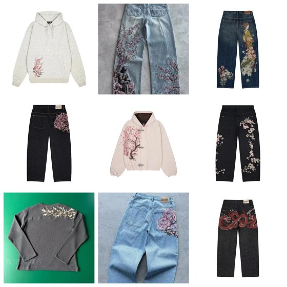 De embroidered straight leg pants, versatile and personalized jeans for men and women