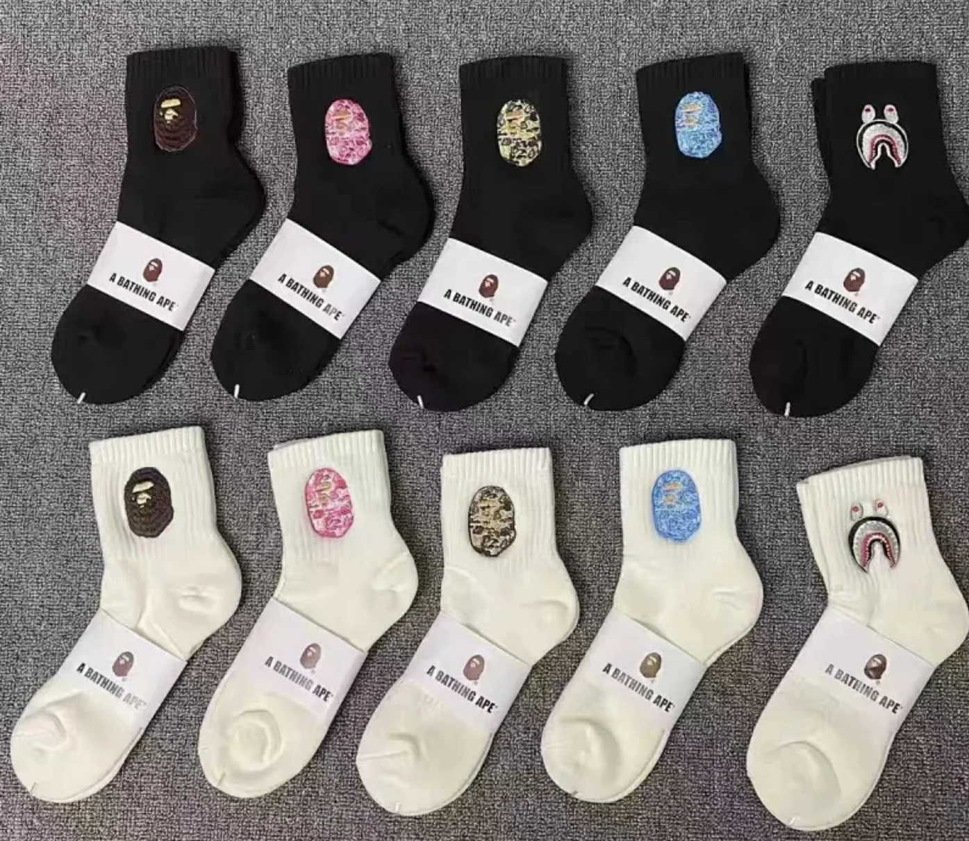 A Bathing Ape Black and White Crew Socks