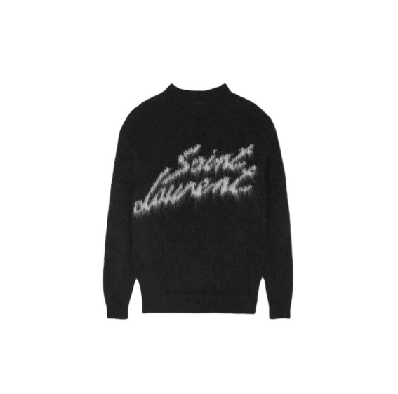 Saint Laurent Logo Brushed Mohair Crewneck Sweater Black