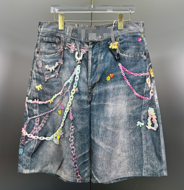 A Colorful Printed Denim Shorts