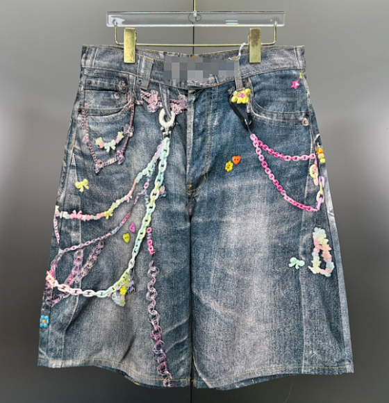 A Colorful Printed Denim Shorts
