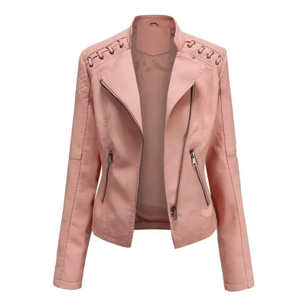 Design Moto-Style Pink Faux Leather Jacket - 1