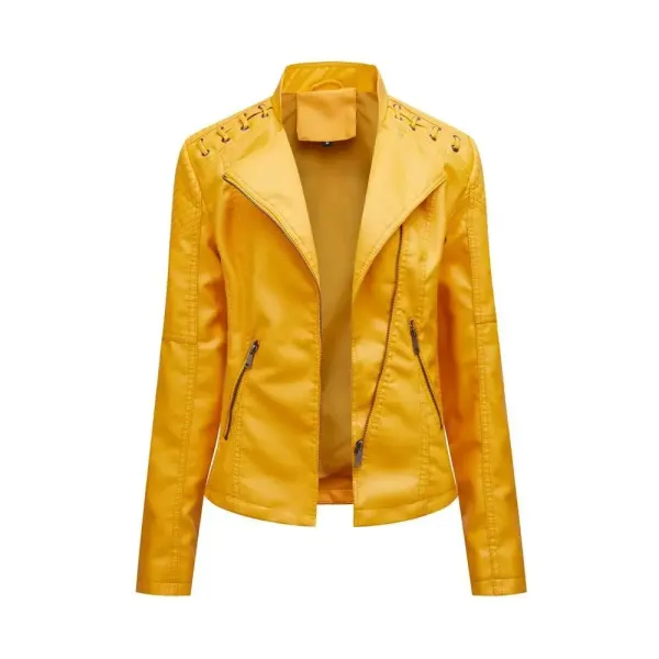 Design Moto-Style Biker Jacket Yellow Leather-Jacket - 1