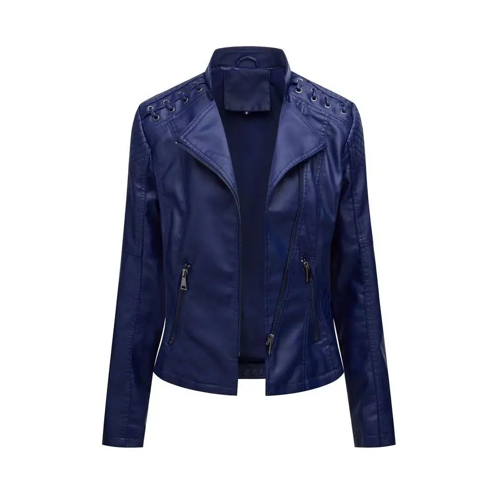 Design Moto-Style Quilted Shoulder Lace-Up Brown Faux Leather Jacket Outerwear.leather Jacket - 13