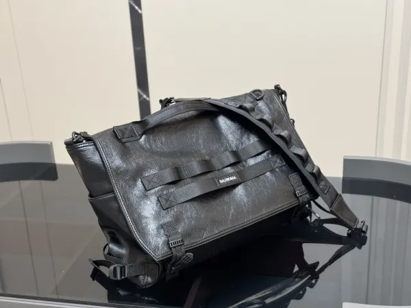 Balenciaga Explorer Bag Black Crinkled Leather Messenger Bag - 1