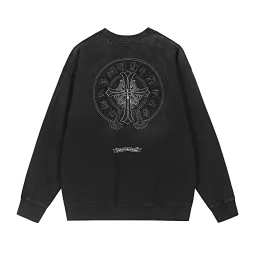 thumbnail for Horseshoe embroidered cross heavy washed crew neck pullover sweatshirt