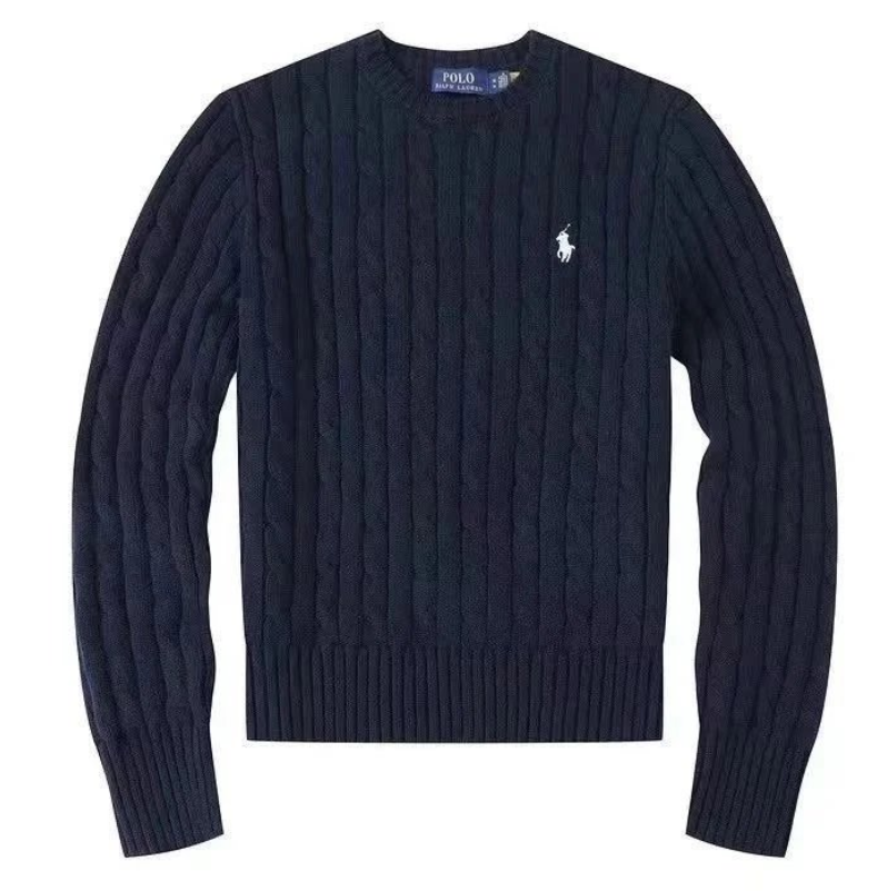 Burberry Knitwear Cable-Knit Crewneck Sweater — Pony Tibetan Blue White Label
