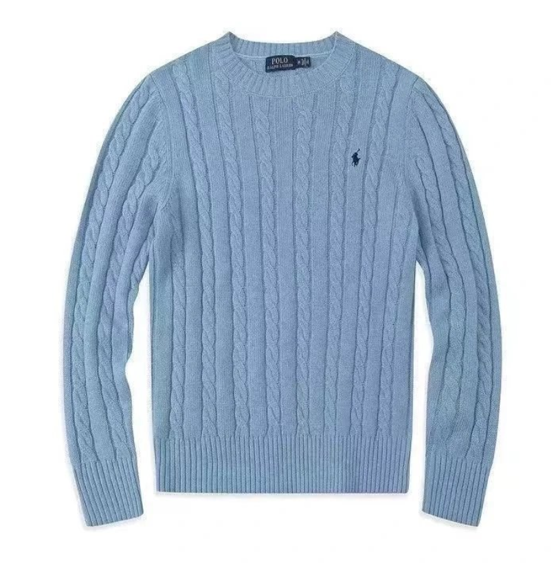 Burberry Knitwear Cable-Knit Crewneck Sweater — Pony fog blue black label