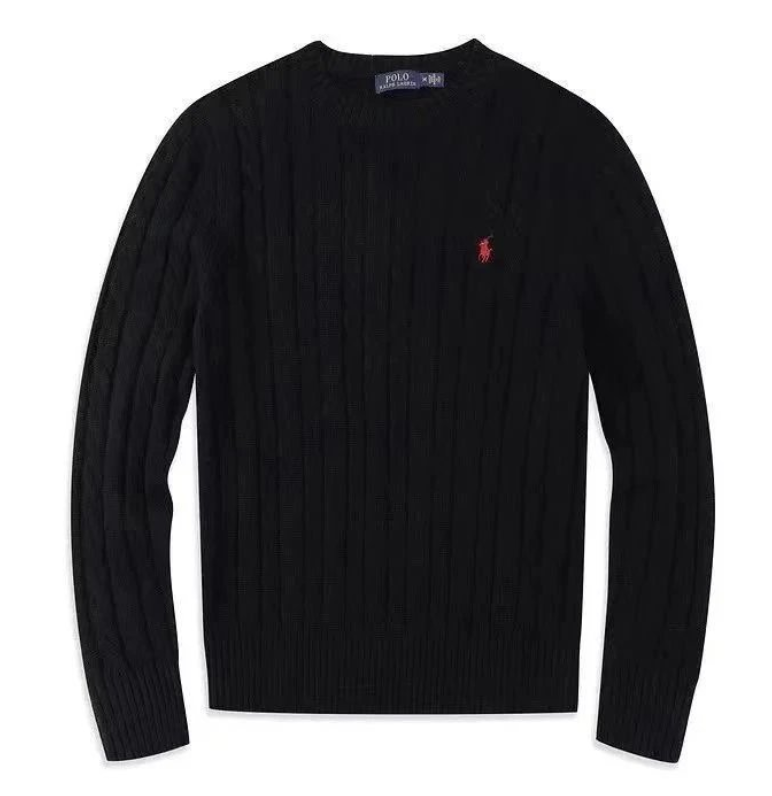 Burberry Knitwear Cable-Knit Crewneck Sweater — Small horse, black with a red badge