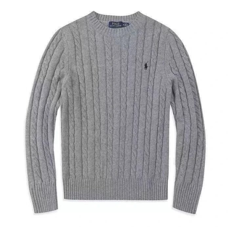 Burberry Knitwear Cable-Knit Crewneck Sweater — Pony Gray Black Label