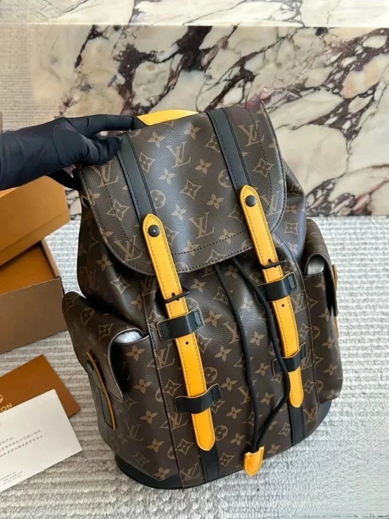 MCM Backpacks Visetos logo-print studded backpack — Brown yellow belt 32*39*12cm