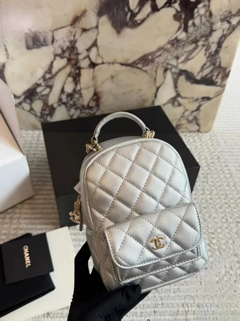 MCM Backpacks Visetos logo-print studded backpack — Silver 18*13cm