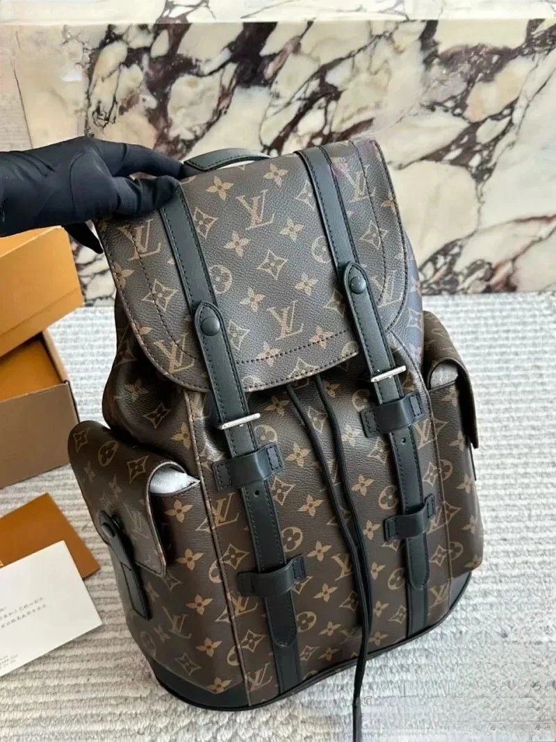 MCM Backpacks Visetos logo-print studded backpack — Brown black belt 32*39*12cm