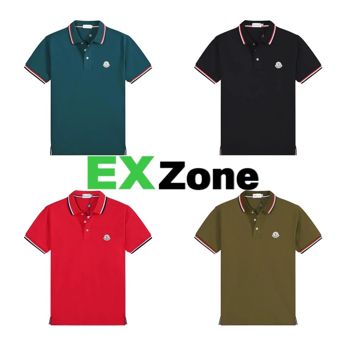Moncler Shirts Short-Sleeve Polo Shirt with Striped Trim image 1