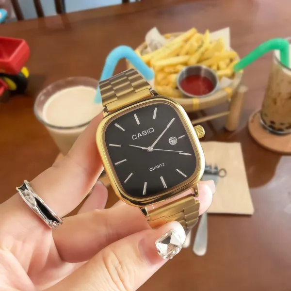 Casio Quartz Watch Gold Black Square Face Watch - 1