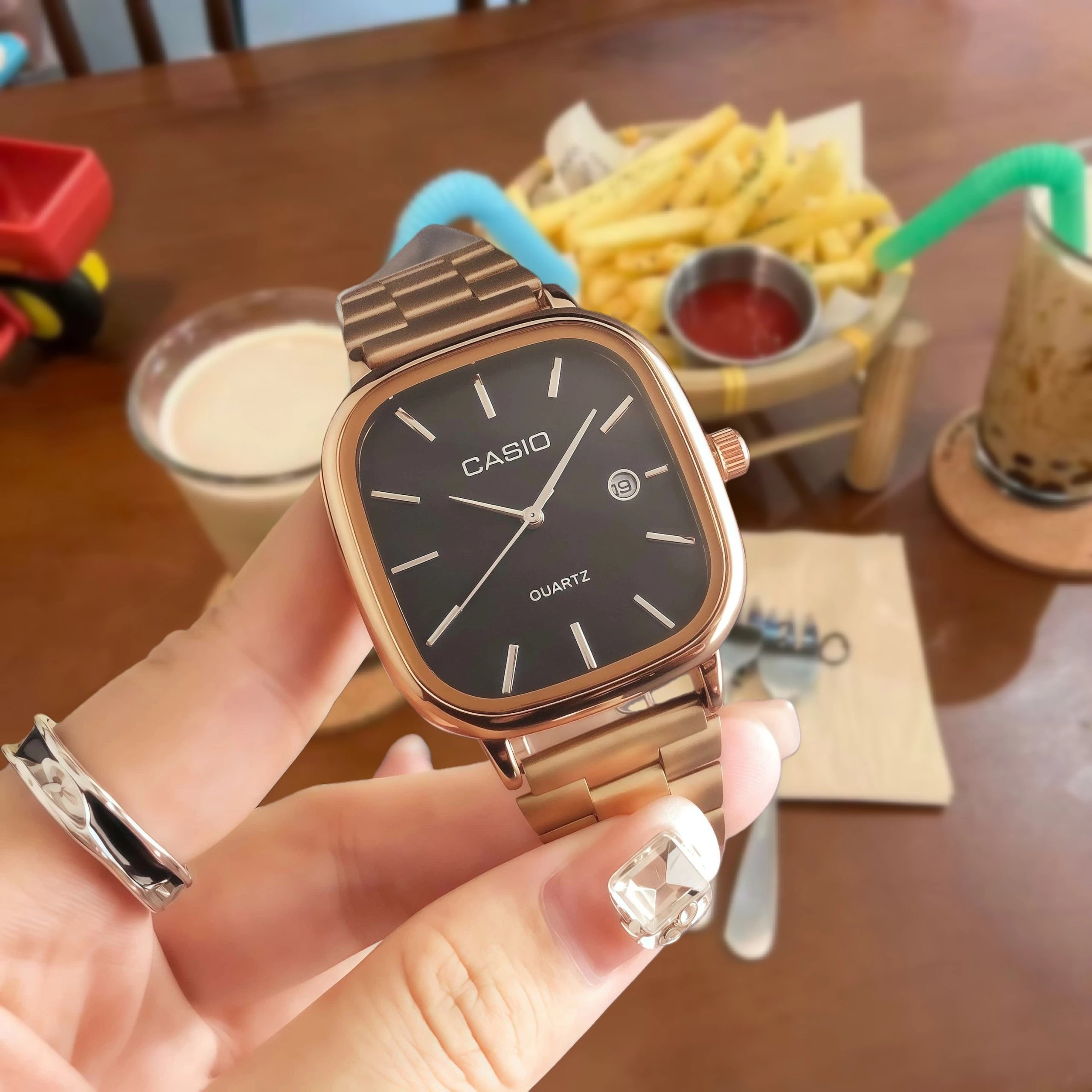 Casio Square Dial Rose Gold Quartz Watch