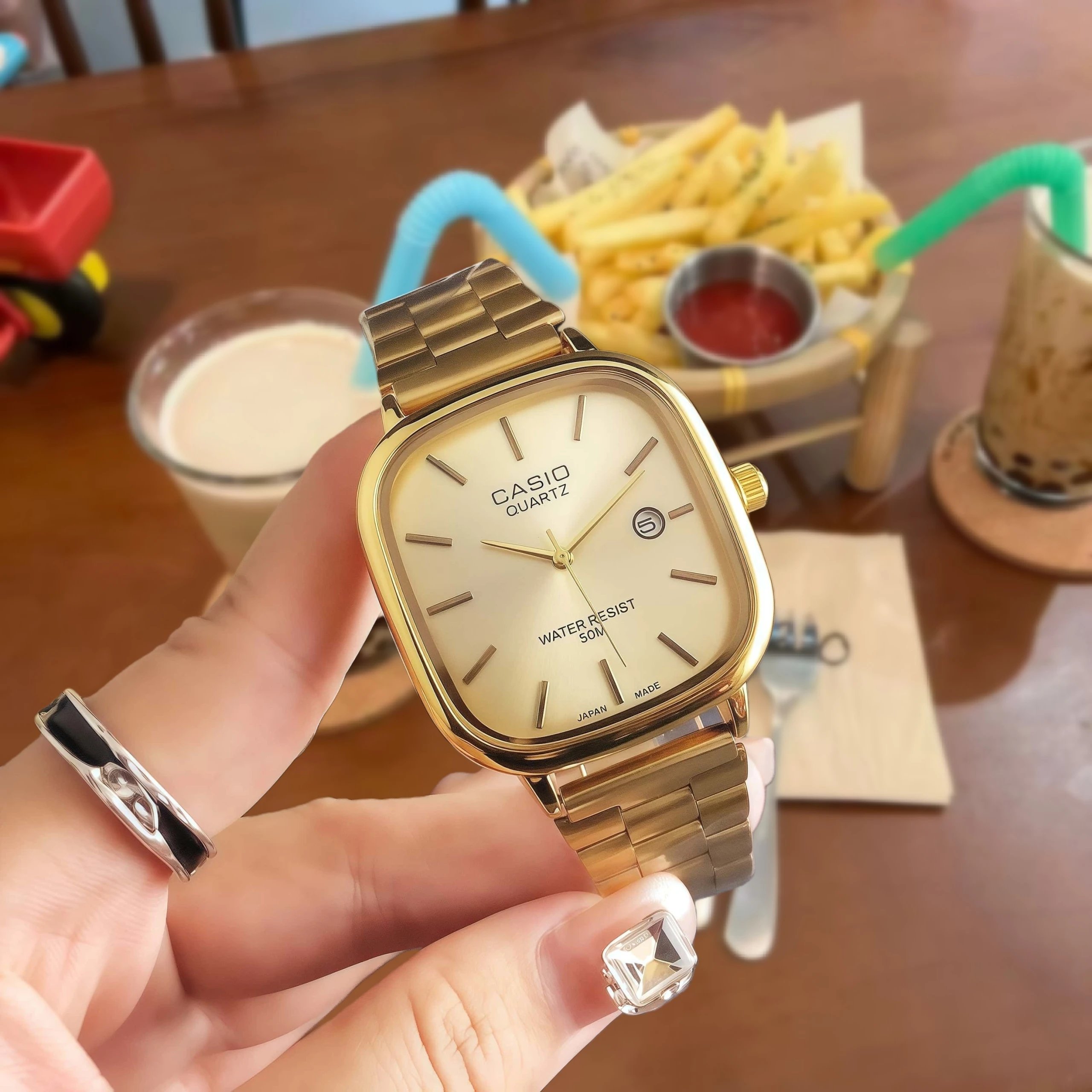 Casio Quartz Square Gold Tone Stainless Steel Watch - 1