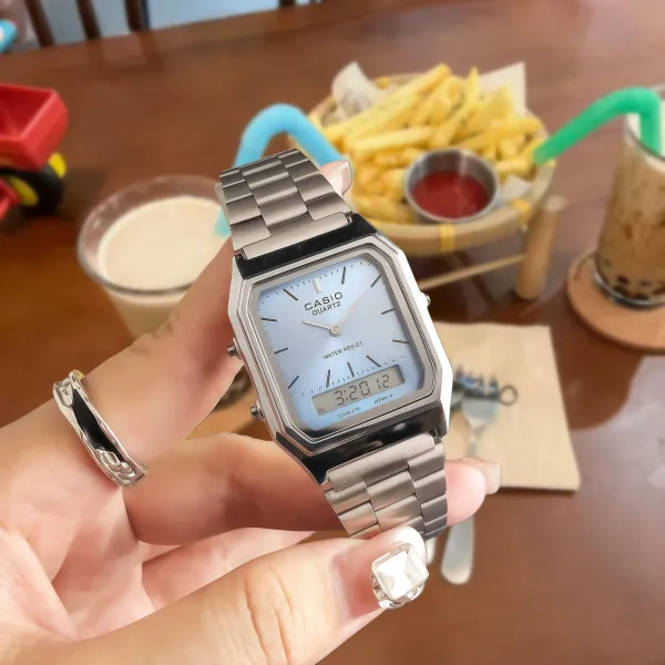Casio A178W-7A Silver-Tone Stainless Steel Digital-Analog Watch - 1