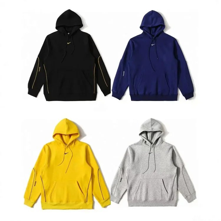 Design Black Contrast-Stitch Hoodie and Sweatpants Set - 4
