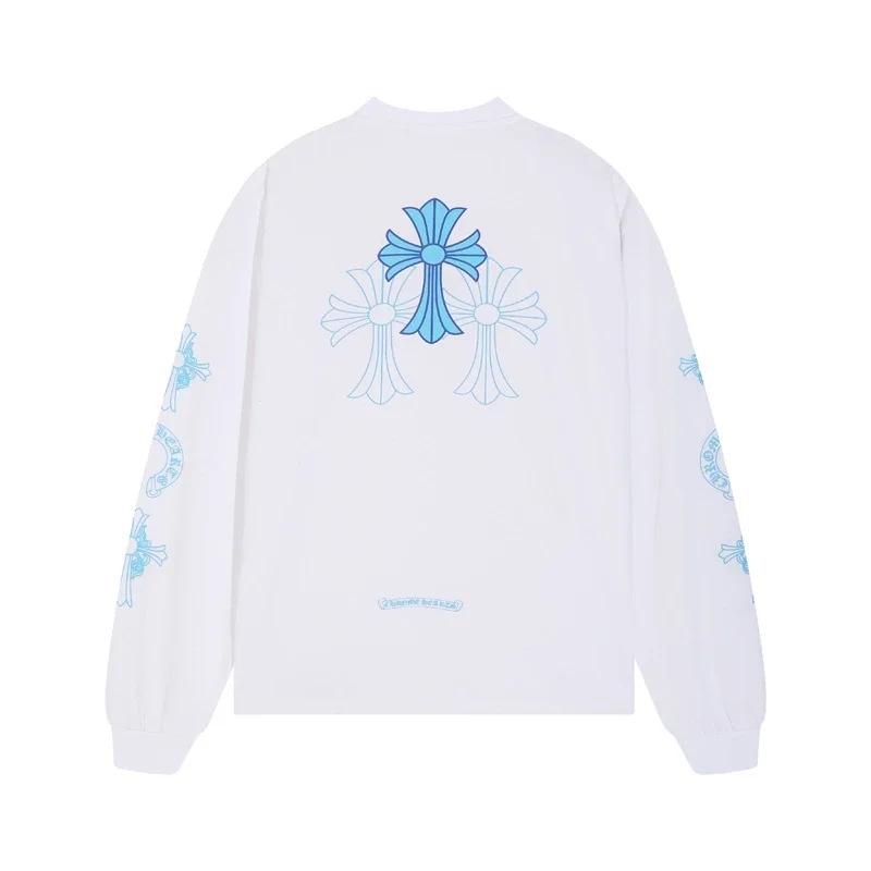 Chrome Hearts Triple Light Blue Cross White Long Sleeve