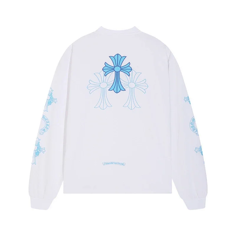 Chrome Hearts Triple Light Blue Cross White Long Sleeve - rep longsleeve