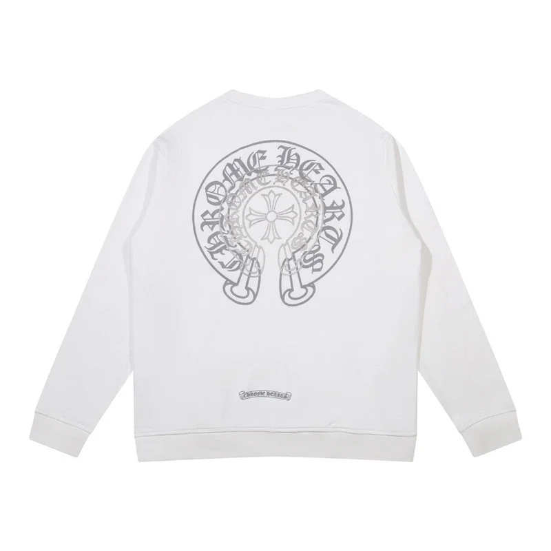 Chrome Hearts Grey Horseshoe Cross White Crewneck Sweatshirt