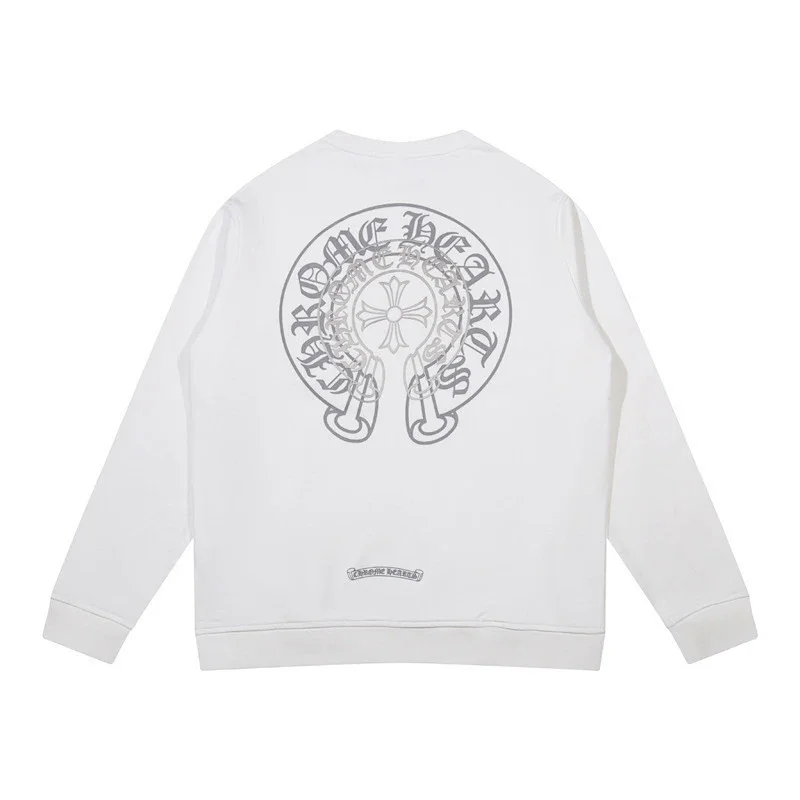 Chrome Hearts Grey Horseshoe Cross White Crewneck Sweatshirt - rep longsleeve