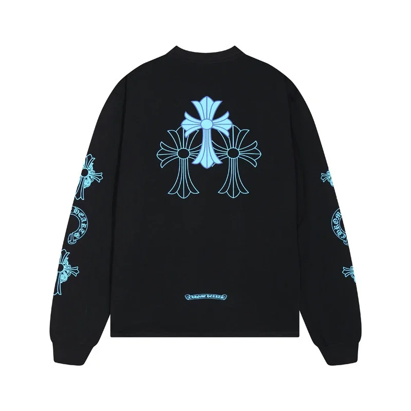 Chrome Hearts Triple Light Blue Cross White Long Sleeve