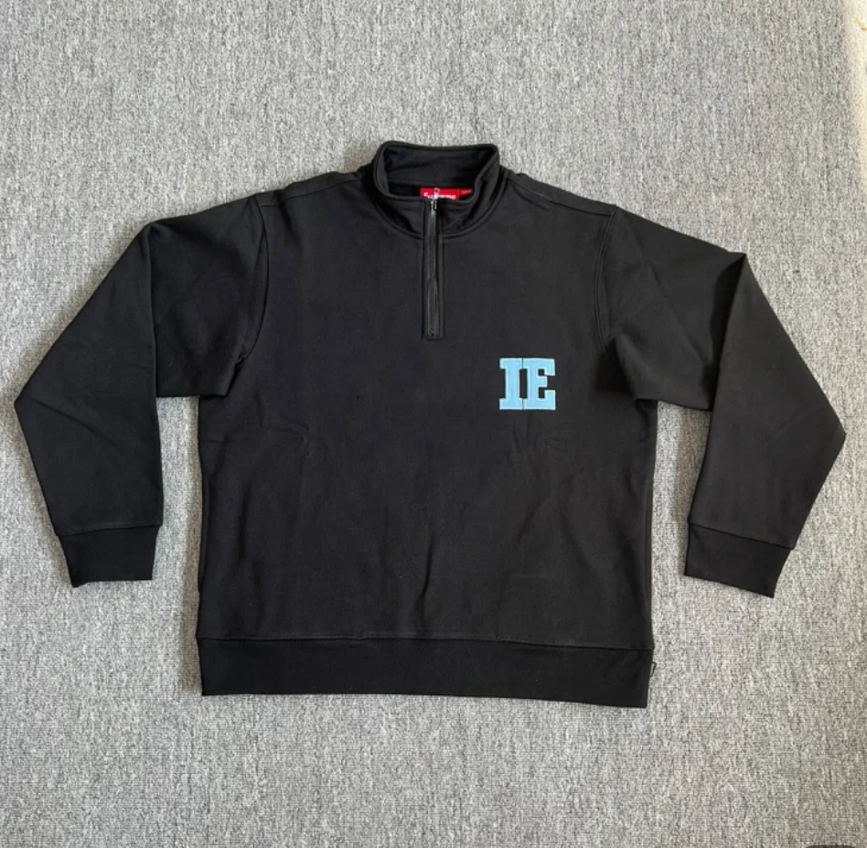 New black and blue stand up collar half zip hoodie